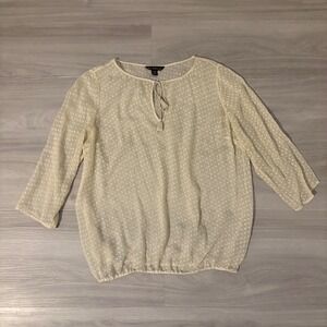 Tommy Bahama Blouse Women Sheer Dot Blouse Tassel Tie Neck 3/4 Sleeve Cream L